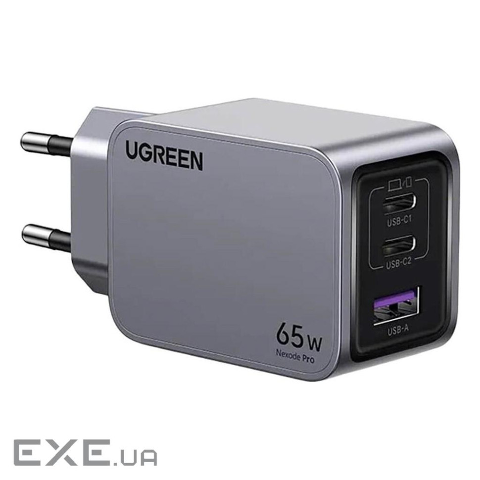 Зарядний пристрій UGREEN X755 Nexode Pro 65W 1xUSB-A, 2xUSB-C, PD3.0, QC3.0 GaN Wall Charg (25871)