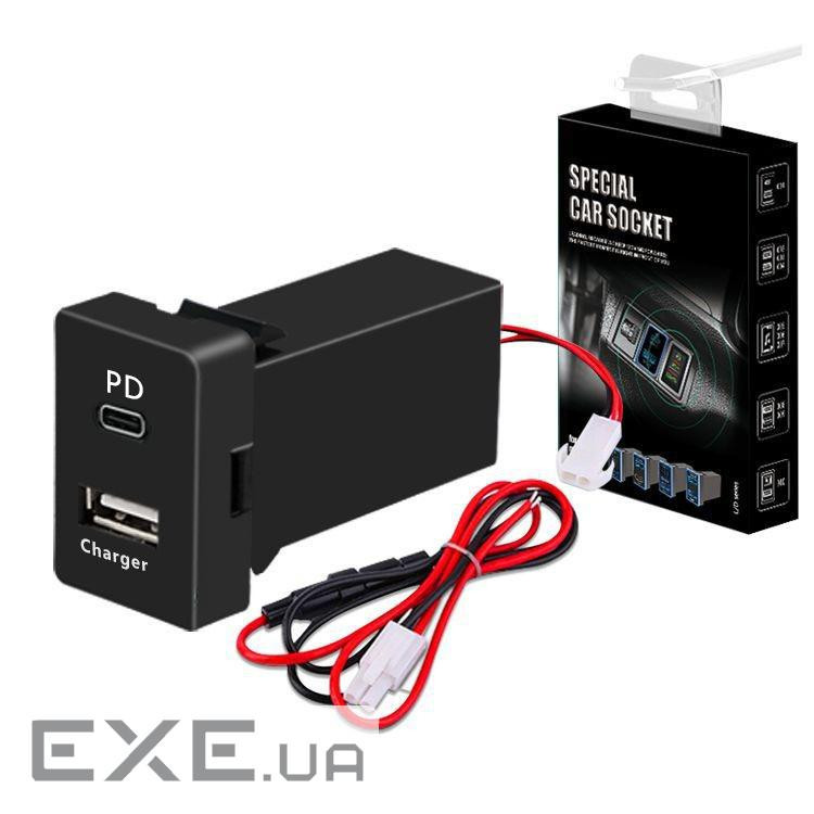 АЗУ врізне 38W-L01T03-S, PD+QC, Type-C: 20W, USB: 18W, комплект дротів під паяння, 33x22х58mm, Black 58mm, Black