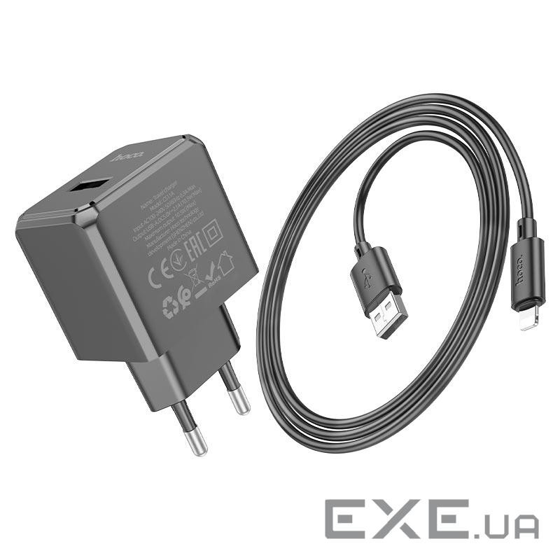 Набір СЗУ HOCO CS11A+ кабель Lighting, 1xUSB, 2.1A, кабель 1м, Black, Blister (HOCO CS11A / LB)