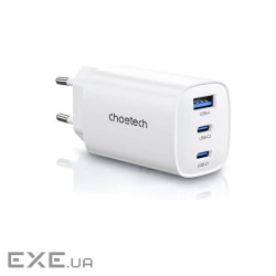 Мережевий зарядний пристрій Choetech GaN PD65W, 3 порти, 2*USB-C+A CHOETECH Choetech GaN PD (PD9006)