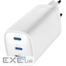 Зарядний пристрій Gembird USB-A + 2xType-C (PD18W + QC3.0 27W) white (TA-UC-PDQC65-01-W)
