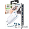 Зарядний пристрій Gembird USB-A + 2xType-C (PD18W + QC3.0 27W) white (TA-UC-PDQC65-01-W)