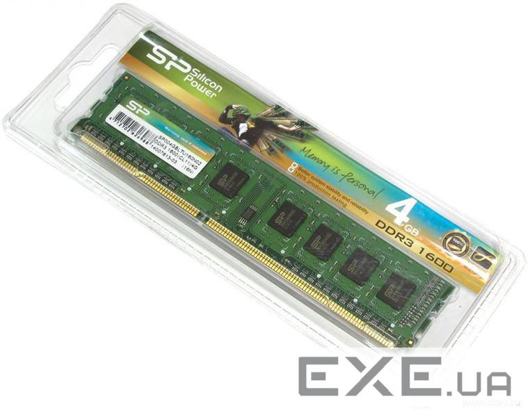 Оперативна пам'ять SiliconPower DDR3-1600, CL11, UDIMM 4GBx1, (512Mx8 SR) (SP004GBLTU160N02)