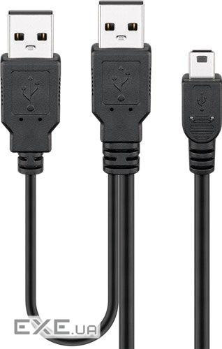 Кабель пристроїв USB2.0 Ax2-mini 5p M/M (DualPower) 0.6m,AWG28 2xShielded D=4.0mm Cu,чо (75.03.4587) (75.03.4587)