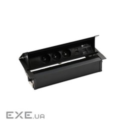 Розет блок S487: 3x250В тип F, зар пристр 2xUSB A+C, 2xRJ45 Keystone, чорний (48730F30BK00000-44)
