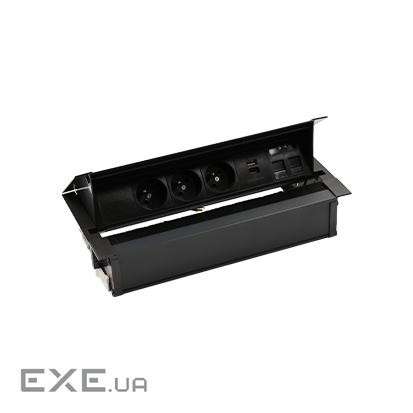 Розет блок S487: 3x250В тип F, зар пристр 2xUSB A+C, 2xRJ45 Keystone, чорний (48730F30BK00000-44)