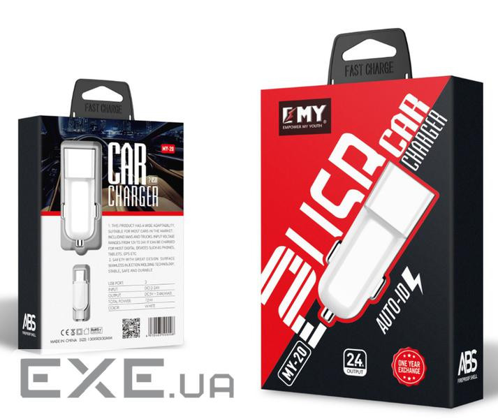 Набір 2 в 1 АЗП With Micro-Usb Cable DC12-24V MY-20, 1 x USB, 5V/12W, Output: 5V/2.4A (YT-KBMY-20-M)