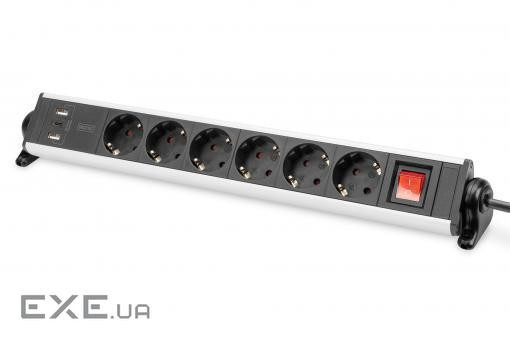 Блок розеток DIGITUS Office, 6xSchuko 16A, 3xUSB 2A, вимикач, 1.5м, вилка Schuko (DA-70624)