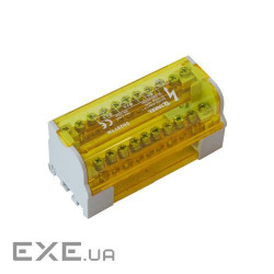 Нульова шина на DIN рейку у пластиковому корпусі 2х11 отворів 125А жовта (086808)