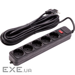 Мережевий фільтр PowerPlant 7м, 3x1.5мм2, 5 розеток, євростандарт (JY-1056/7), чорний (EX610730)