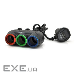 АЗУ розгалужувач + вольтметр Olesson 1633, 12V-3 * 12V + USB, Black, Blister (Ol-1633)
