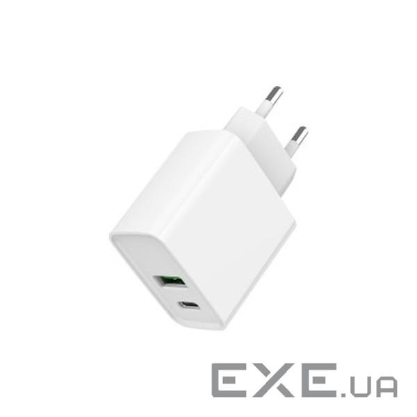 Зарядний пристрій Gembird USB-A + Type-C (PD20W + QC3.0 18W) white (TA-UC-PDQC20-01-W)
