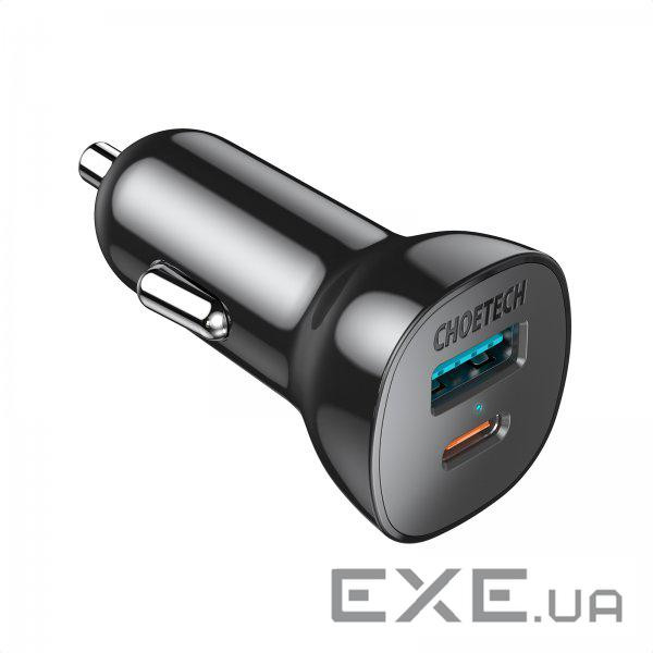 Зарядний пристрій Choetech car USB-A/USB-C 20W QC3.0/PD black (TC0005-BK)