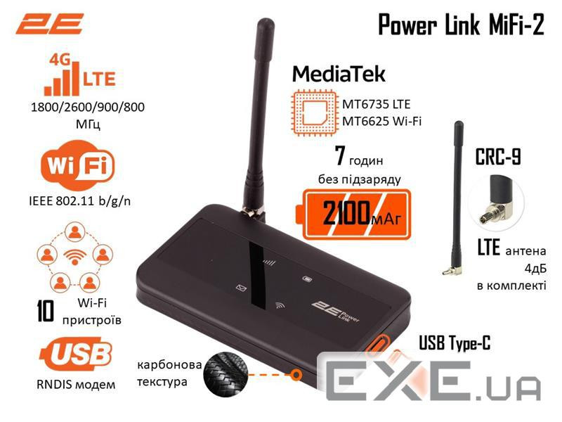 Мобільний Wi-Fi роутер 2E PowerLink MiFi-2 (694743655346)