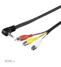 Кабель Goobay аудіо-відео Jack 3.5mm 4pin-RCAx3 M/M 1.5m, AV (L-V-Gnd-R) 90 кутовий (75.05.0209-1)
