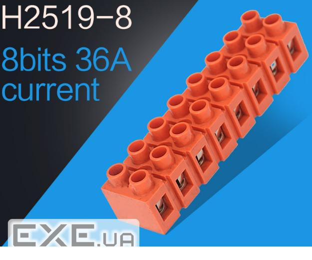 Клемний блок H2519-8P 36A / 660V, матеріал мідь, переріз дроту 0.5-6мм2 2