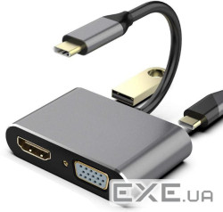 Перехідник моніторний USB Type-C-HDMI M/F,+VGA +PD 87W +USB3.0 MultiPort,срібний (62.09.8369-1) (62.09.8369-1)