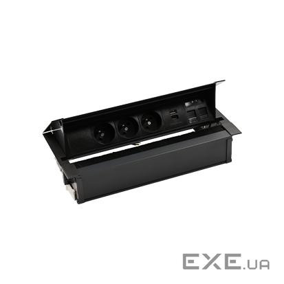 Врізн роз блок S487: 4x250В Schuko, зар прист 1xUSB-CC, 2xRJ45 Keystone, чорний (48730F40BK00000-44)
