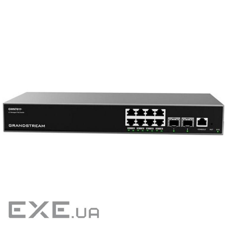 Grandstream GWN7811, Layer 3 Managed Network Switch, 8x GbE RJ45, 2x SFP+, fan-less