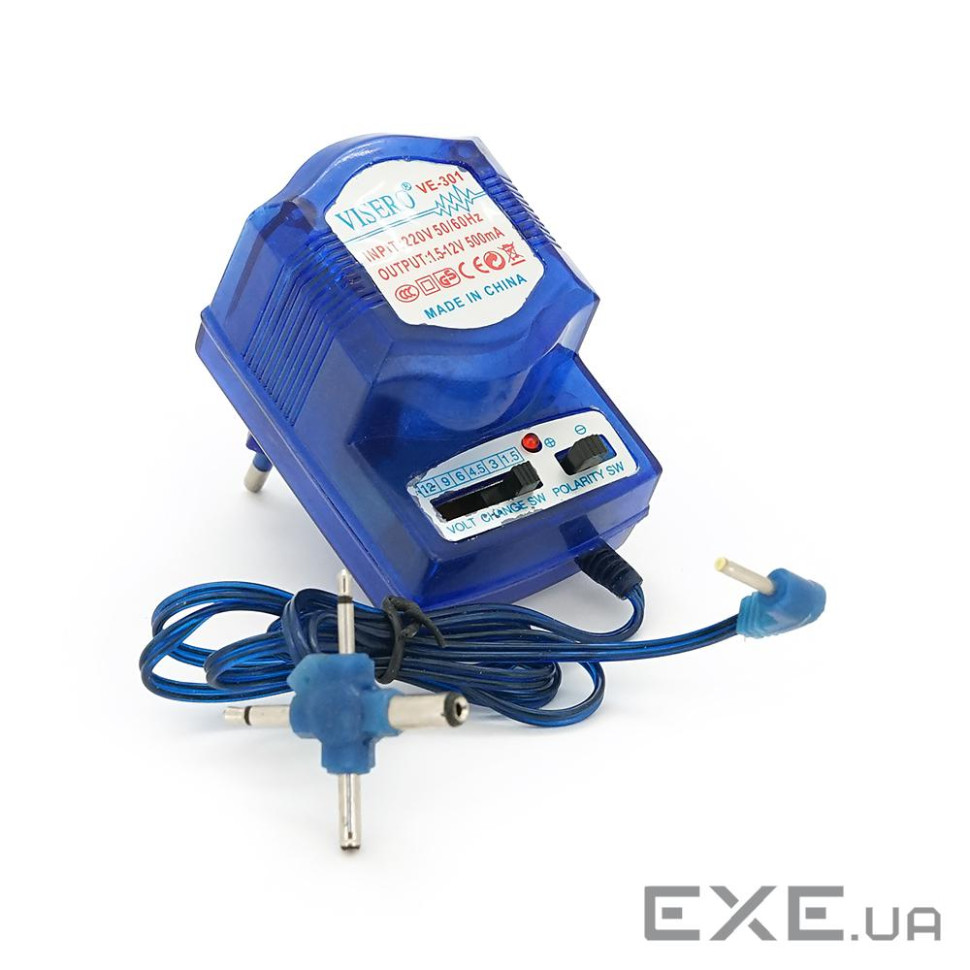 Імпульсний адаптер живлення з регулюванням напруги 1,5-12В 0,5А, штекер 5,5*2,1, jack3,5, B (YE-308)