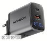 Зарядний пристрій AXAGON 1xUSB-C PD67W + 1xUSB QC4+ PPS display gray (ACU-PQ67D)