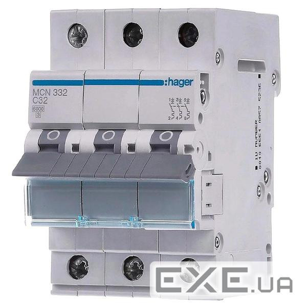 Автоматичний вимикач Hager 3-п. C 32A (6kA) 3M (A) (MCN332)