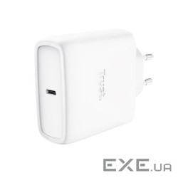 Зарядний пристрій мережевий Trust Maxo 65Вт, GaN, USB-C PD/PPS, білий (25524)