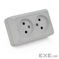 Розетка подвійна без заземлення зовнішнього монтажу O0102, біла , Q14