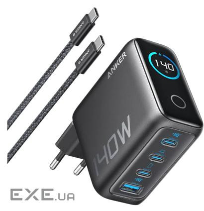 мережева зарядка ANKER Laptop GaN Charger 140W, 3xUSB-C PD3.1 & 1xUSB-A w Display and Cab (B2697GZ1)