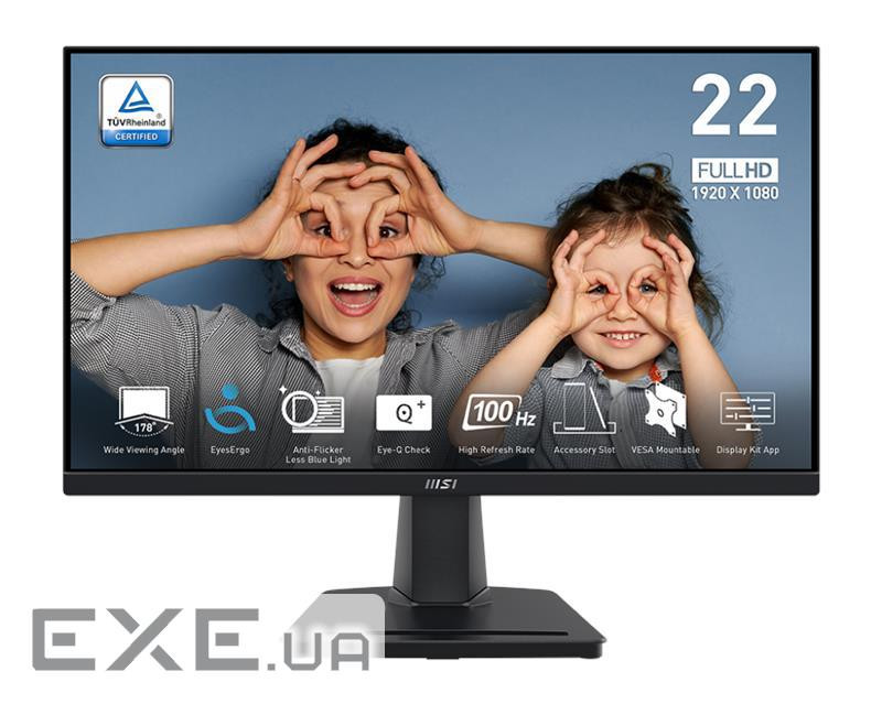 Монітор MSI 21.45" PRO MP225V D-Sub, HDMI, VA, 100Hz, 4ms, sRGB 100%, Adaptive (9S6-3PE0CM-014)