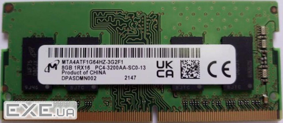 Модуль пам'яті MICRON SO-DIMM DDR4 3200MHz 8GB (MTA4ATF1G64HZ-3G2F1)