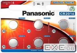 Батарейка Panasonic CR 2016 * 6 LITHIUM (CR-2016EL/6B)