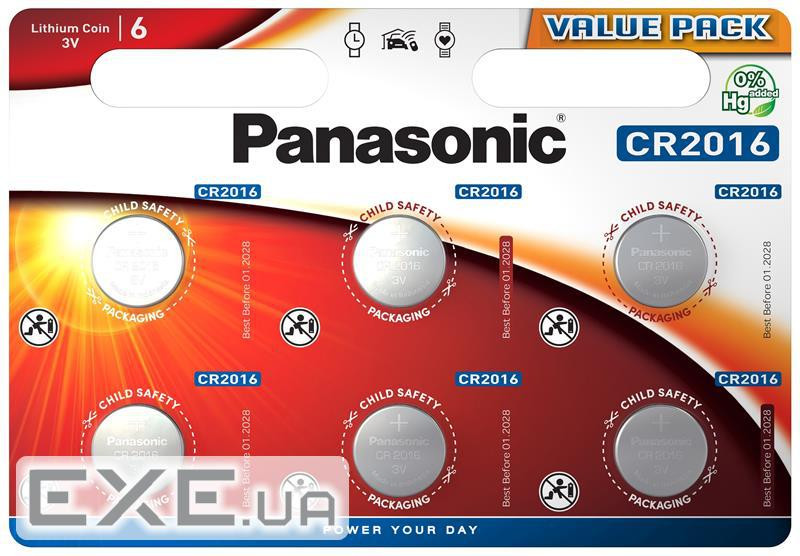 Батарейка Panasonic CR 2016 * 6 LITHIUM (CR-2016EL/6B)