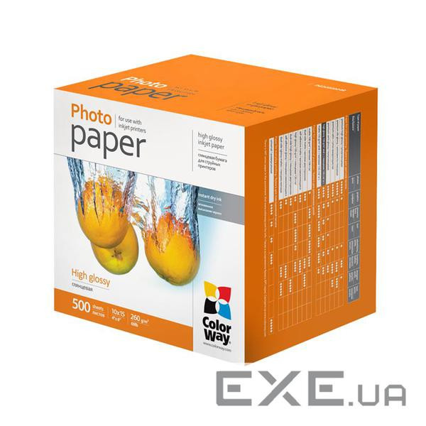 Фотопапір ColorWay 10x15 260г, glossy, 500л, карт.уп. (PG2605004R)