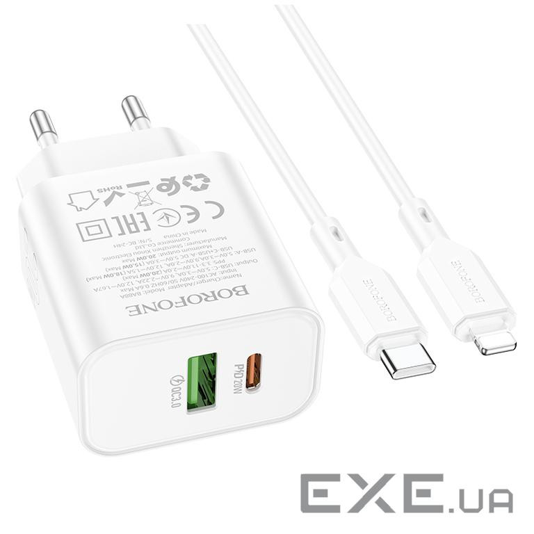 Набір BOROFONE BA88A СЗУ USB+Type-C+ кабель Lightning, PD20W+Q3.0, 1м, White, Bliste (BA88A / 20WLW) , White, Bliste (BA