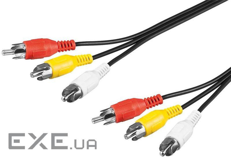 Кабель аудіо-відео RCA 3x3 M/M (AV) 2.0m,D=2.5mm Red-Yellow-White,чорний (75.05.038 (75.05.0381 2м) )