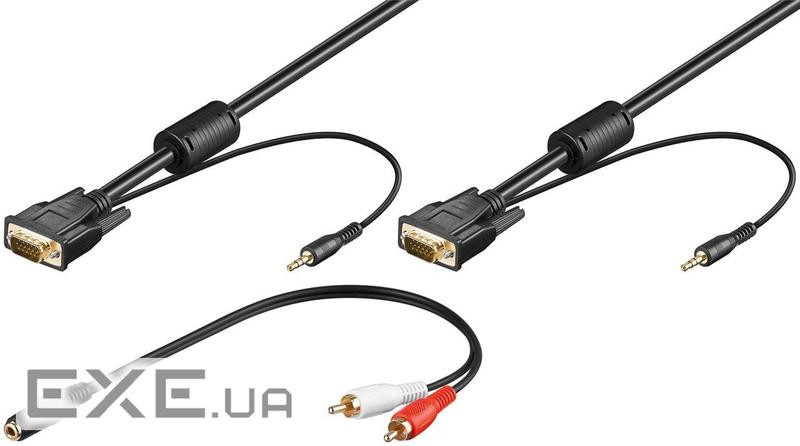 Кабель монітора-сигнальний VGA HD15 M/M 2.0m, +3.5mm симбіонт Ferrite 2xShield, чорний (75.09.3968-2)