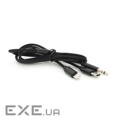 Перехідник KIN KY-233 Jack 3.5mm(M)=>Type-C(M) +Lighting(M), 110см, Black, Box , Black, Box