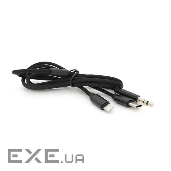 Перехідник KIN KY-233 Jack 3.5mm(M)=>Type-C(M) +Lighting(M), 110см, Black, Box , Black, Box