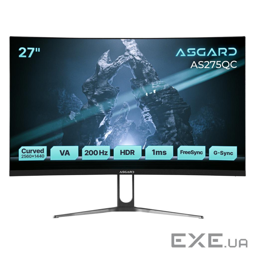 Монитор ASGARD Gaming 27" AS275QC VA Black Curved 200Hz, 2560х1440, 300 кд/м2, 1 мс, 2хDisplayPort,