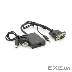 Конвертер HDMI (мама) на VGA(тато) 10cm + AUDIO, Black, 4K / 2K, Bliste (YT-HDMI(M) / VGA(F)+AUX-BB)