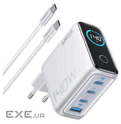 Зарядний пристрій Anker Laptop GaN 140W 3xUSB-C PD3.1 + USB-A + display + cable Silver (B2697G41)