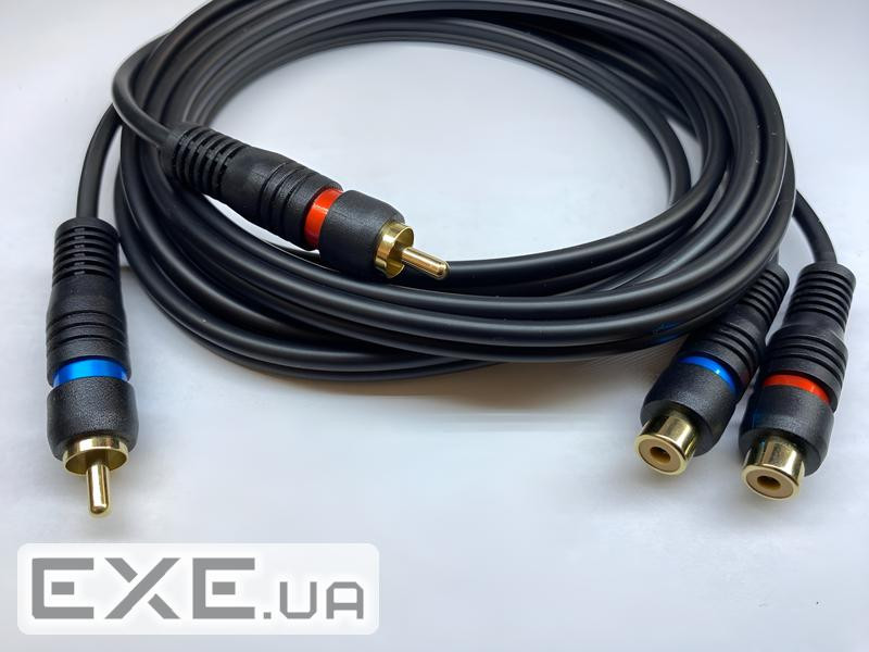 Кабель аудіо-подовжувач RCA 2x2 M/F 2.5m,2xShielded D=4.8mm Gold OFCu,асфальт (84.00.7043-1) (84.00.7043-1)