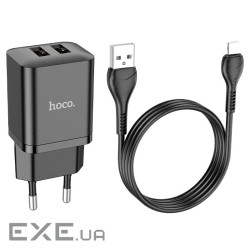 Набір СЗУ HOCO N25 + кабель Lighting, 2xUSB, 2.1A, кабель 1м, Black, Blister (HOCO N25 / LB)