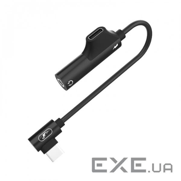 Перехідник SkyDolphin AU03 USB-C - Jack 3.5 + USB-C (M/F), Black (ADPT-00027)