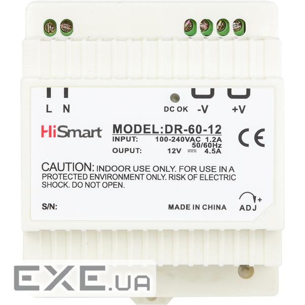 Блок живлення HiSmart 12V, 4.5A, 60W, DIN (DR-60-12)