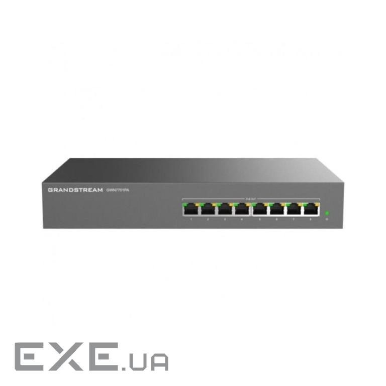 Grandstream GWN7701PA, Unmanaged Network Switch, 8x GbE RJ45, 8x PoE 802.3 af/at, Internal PSU