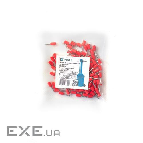 Наконечник кабельний штирьовий втулковий з ізоляцією 0.75мм.кв червоний 100шт (087437)