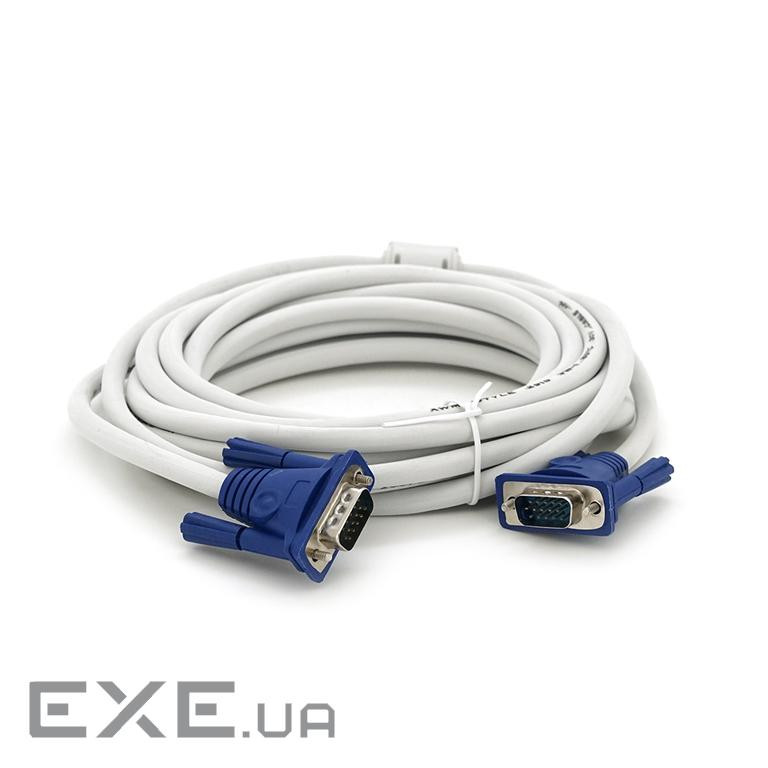 Кабель Merlion VGA 5m, male to male (тато-тато), 1 ферита, білий, пакет (YT-VGA(M) / (M)3+4BL-5m-W) (YT-VGA(M) / (M)3+4B