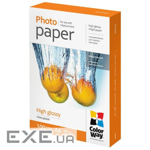 Фотопапір ColorWay A4 260г glossy 100ст, карт.уп. (PG260100A4)